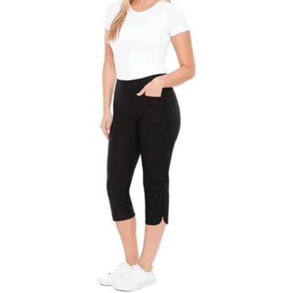 S.C. & CO 360 Tummy Control Cropped Pants Womens 6 Easy Pull On Petal Slit Black - Picture 12 of 13